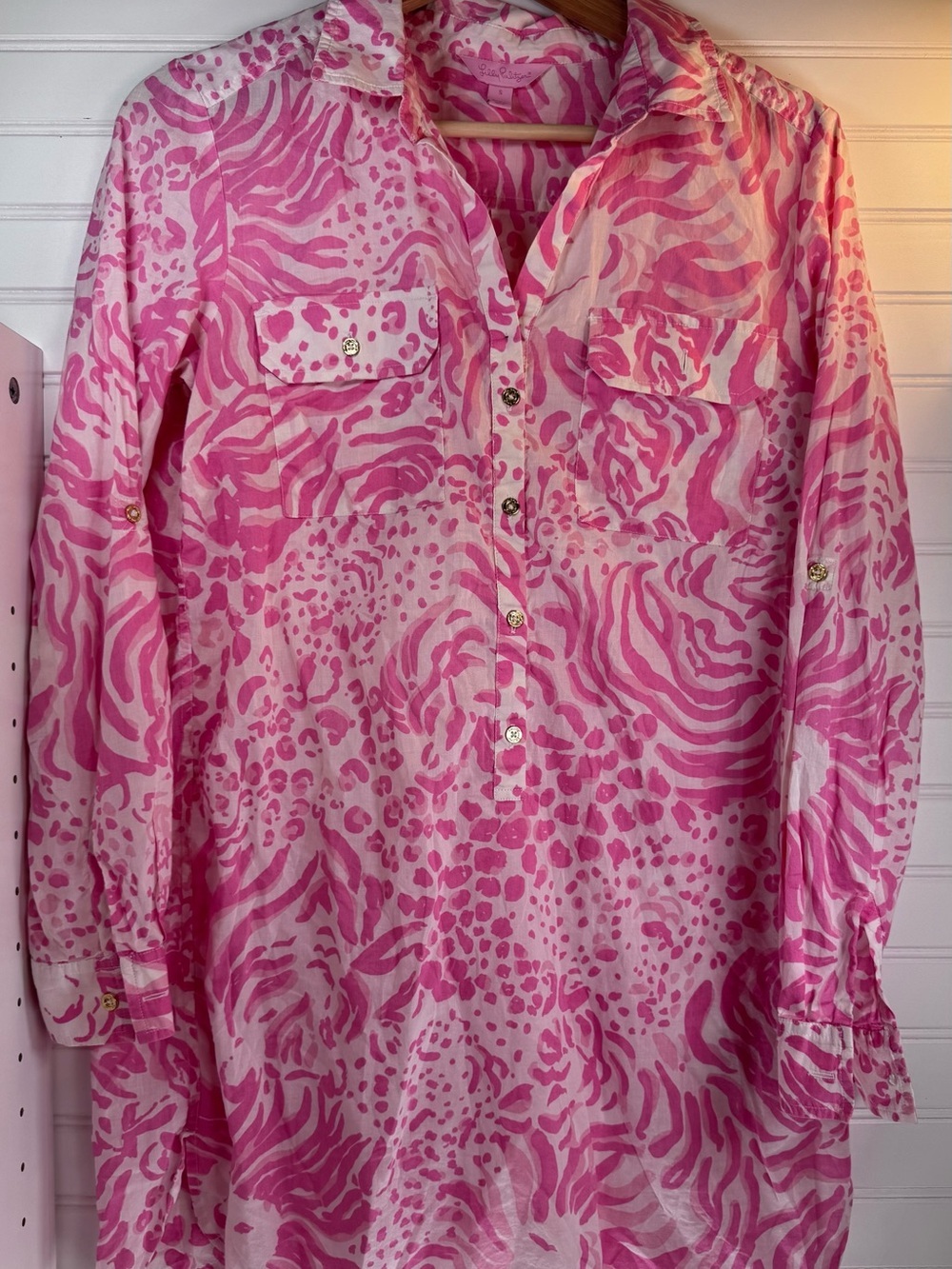 Lilly Pulitzer Pink Animal Print Lupe Tunic Top Size S - Picture 2 of 6